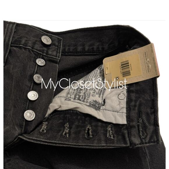 NEW Levi's Jean Shorts High Waisted 501 black denim cut off 24 NWT! - Picture 2 of 10